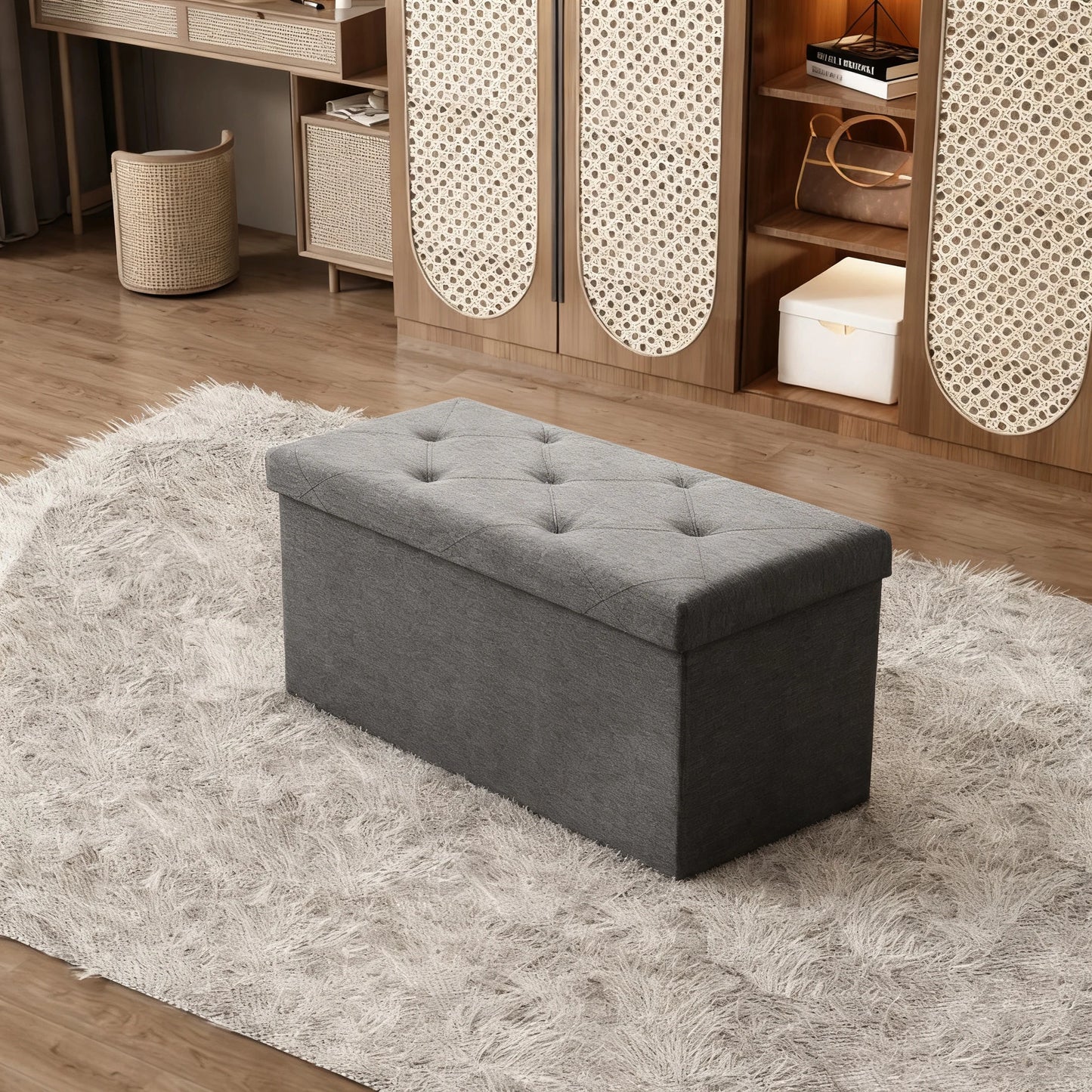 Sarenzonon Foldable Storage Ottoman Bench For Indoor Outdoor Seating
