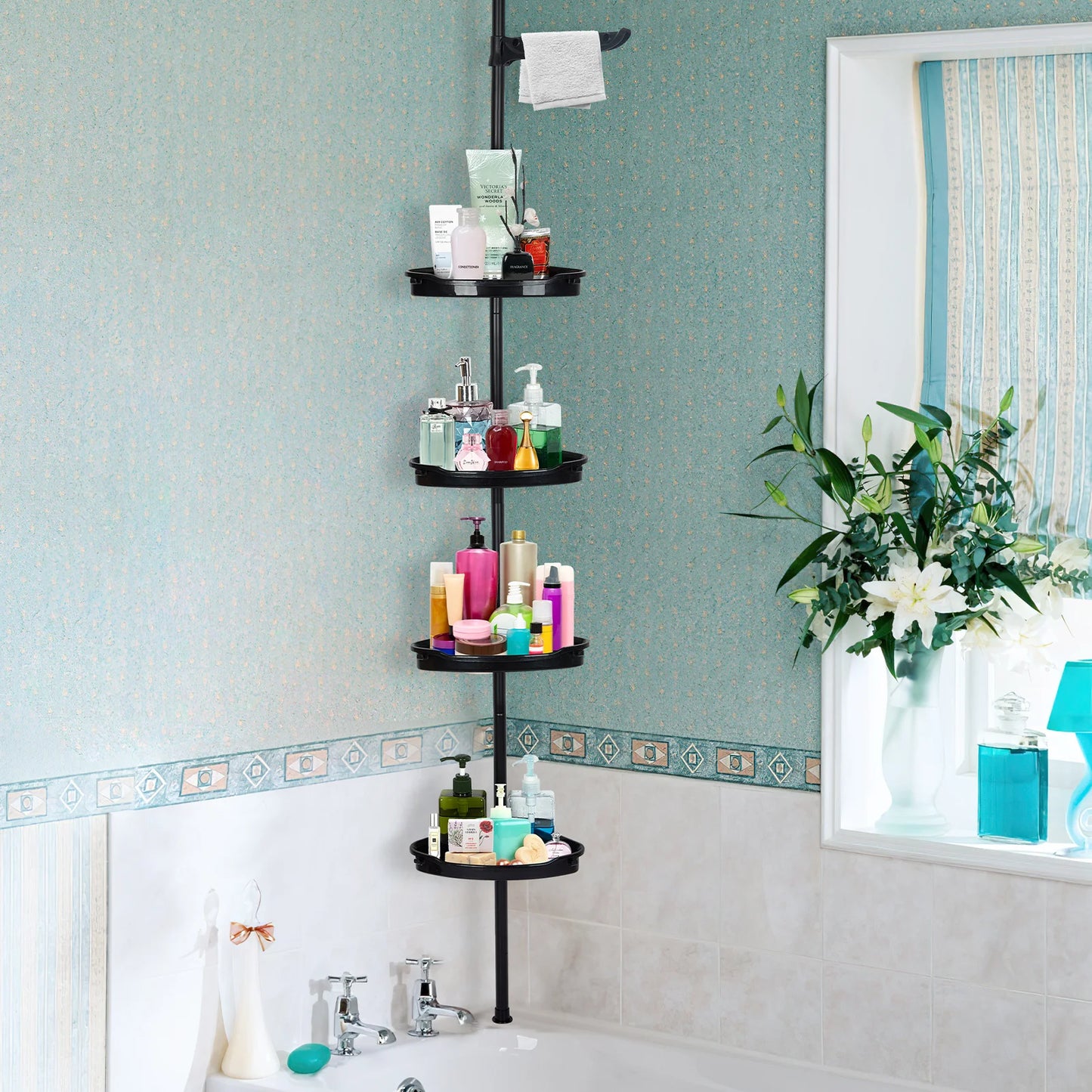 HiMISS Four Tier Corner Shower Caddy With Adjustable Tension Pole
