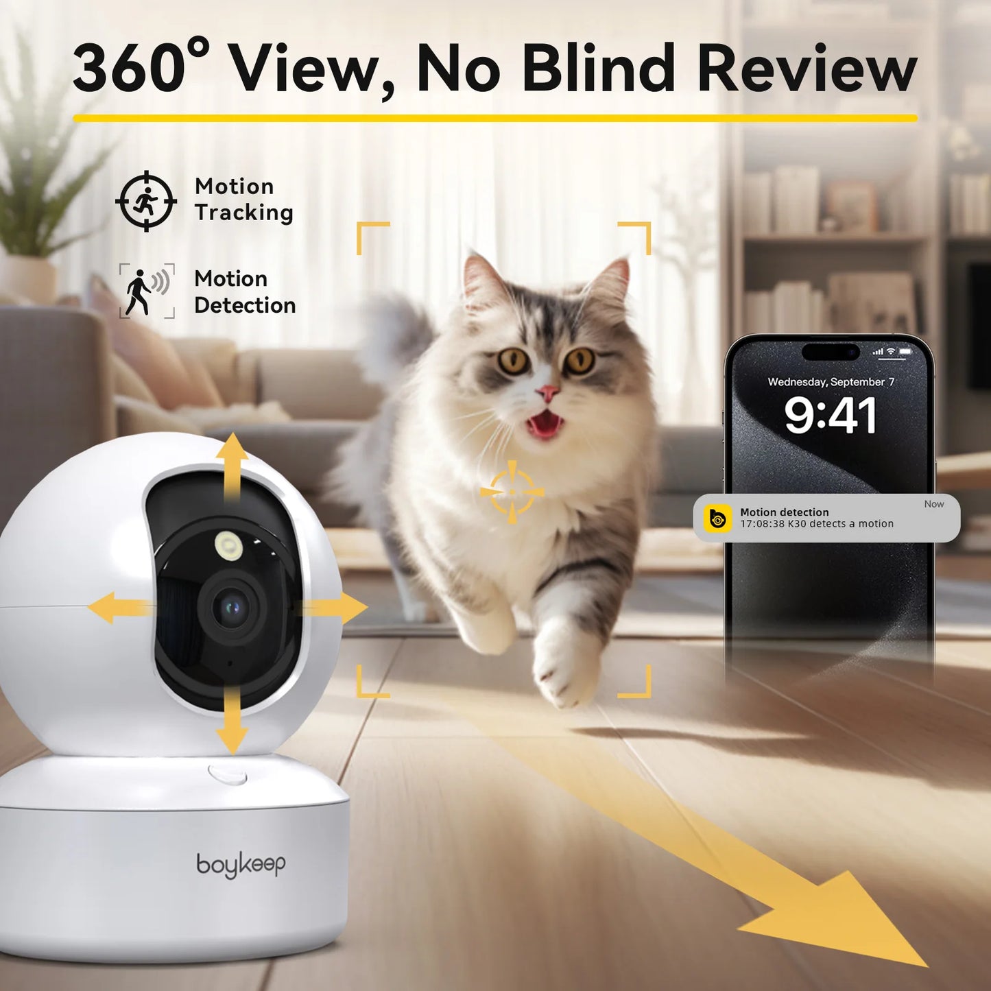 BoyKeep 2K Indoor Night Vision Security Camera, 360 Pan Tilt