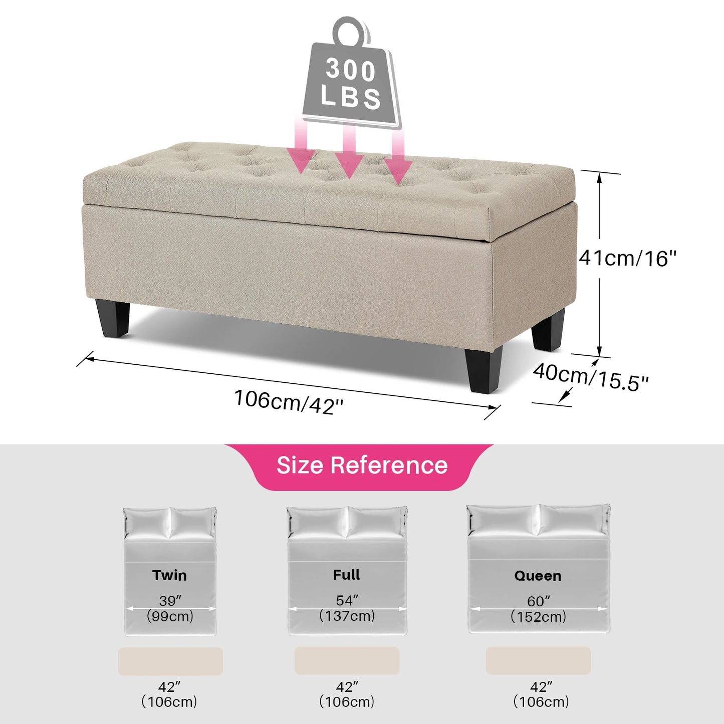 Redlife Tufted Storage Ottoman Bench With Flip Lid 66L - Home and Haven Store