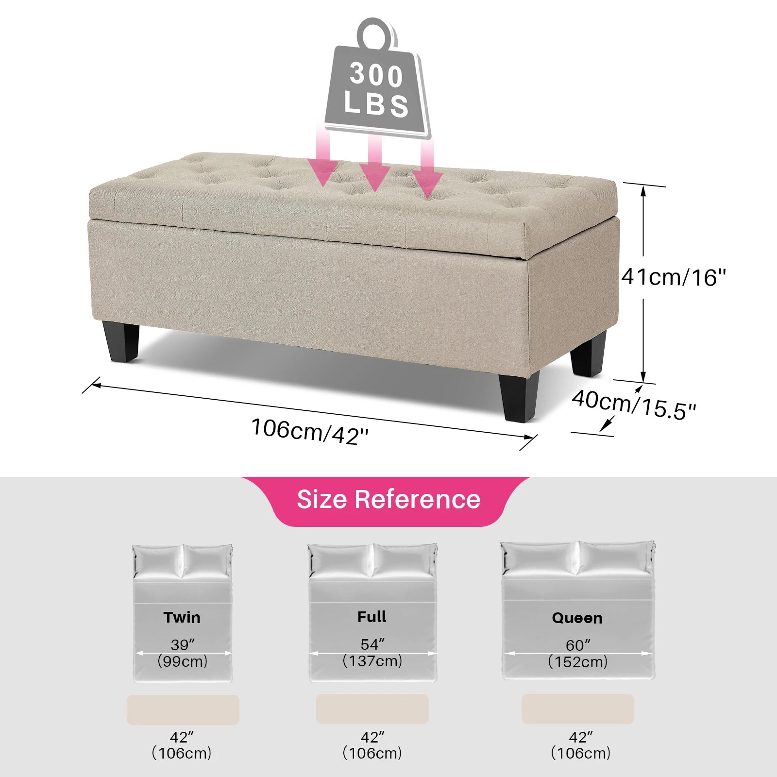 Redlife Tufted Storage Ottoman Bench With Flip Lid 66L - Home and Haven Store