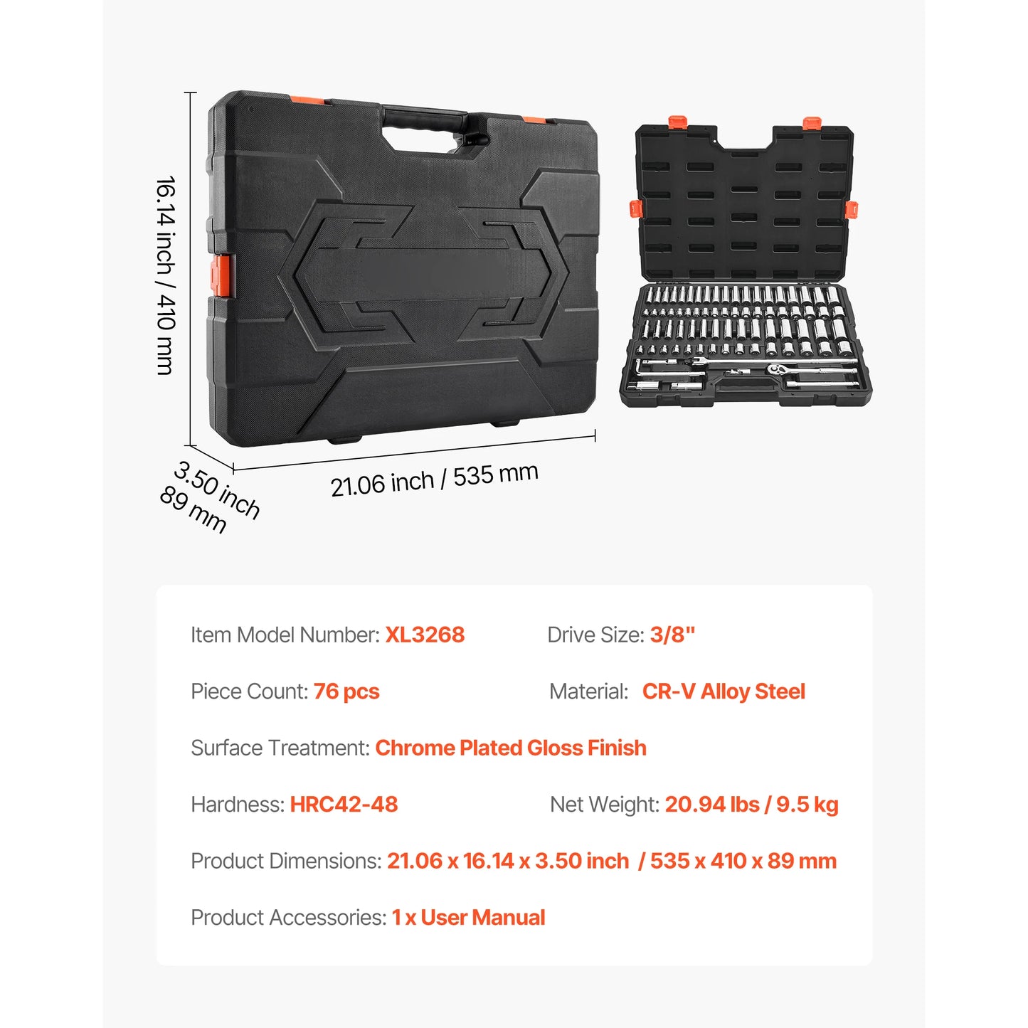 SucceBuy Socket Set With Ratchet Wrench SAE And Metric