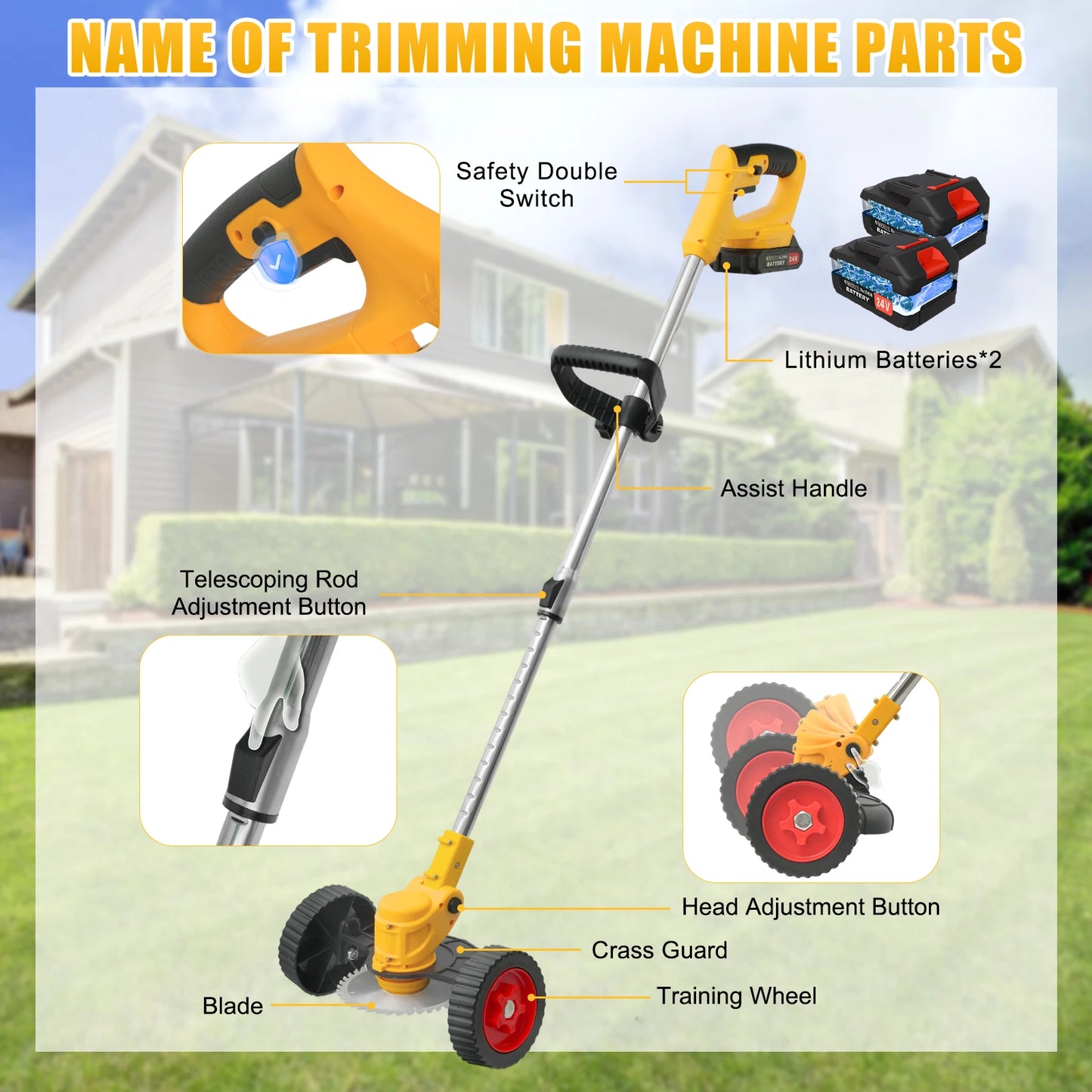 21V Cordless Grass Trimmer With 2x24V Battery And Fast Charger