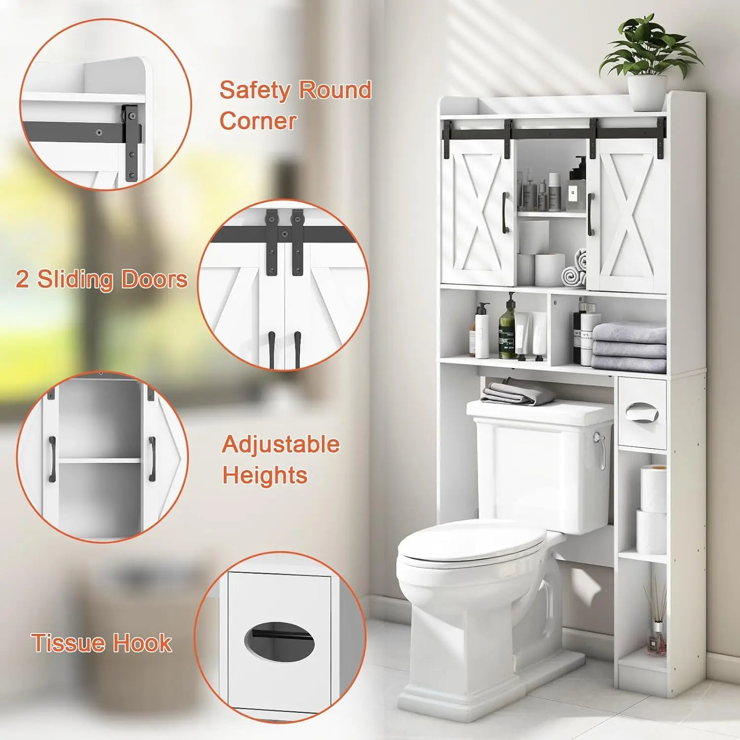 Over The Toilet Farmhouse Storage Cabinet With Sliding Doors - Home and Haven Store