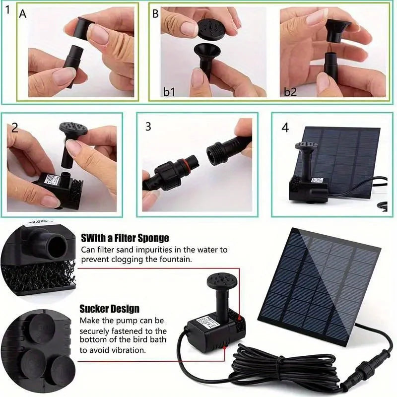 Solar Fountain With 6 Nozzles 1.4W Panel Floating Water Pump - Home and Haven Store