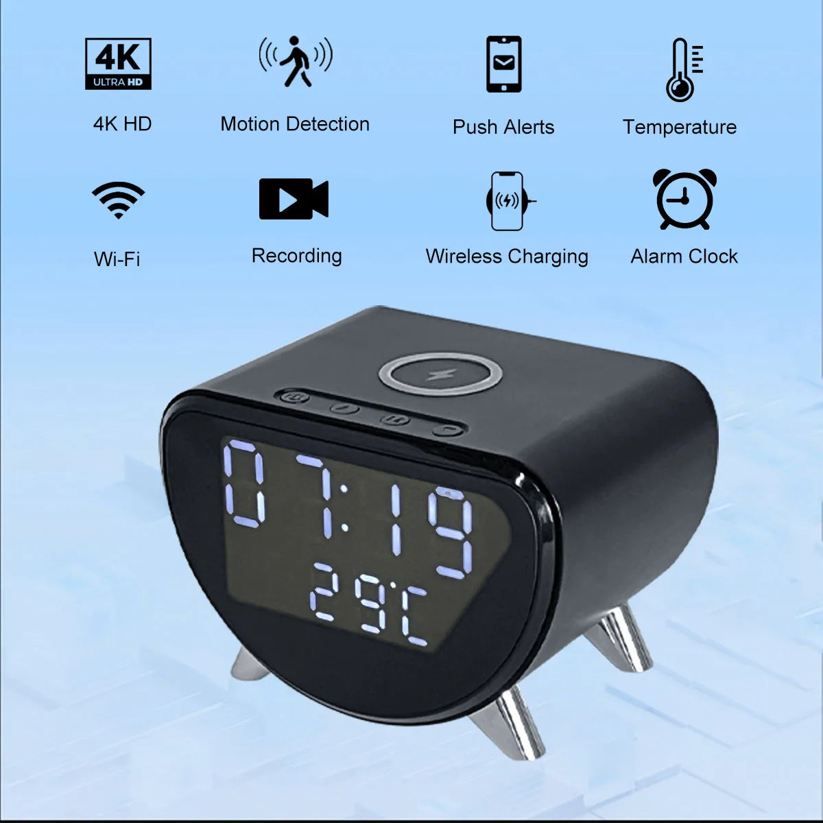 Ouvis 4K WiFi Clock Camera Wireless Charging App Control