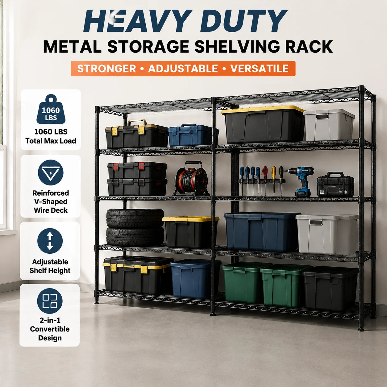 Heavy Duty Metal Storage Shelving Rack For Garage Organization