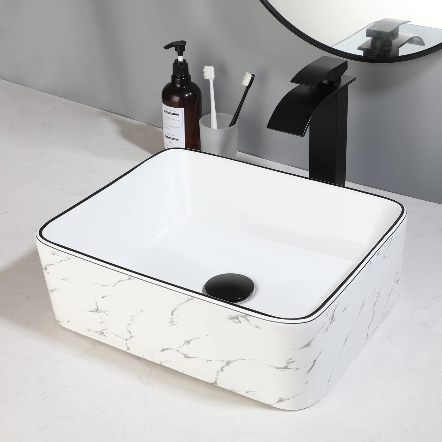KEMAIDI Modern Edge Square Ceramic Vessel Sink Faucet Set - Home and Haven Store