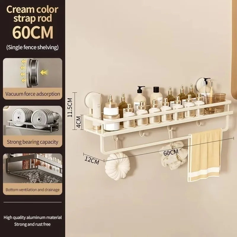 Wall Mounted Aluminum Bathroom Rack With Suction Cup Organizer