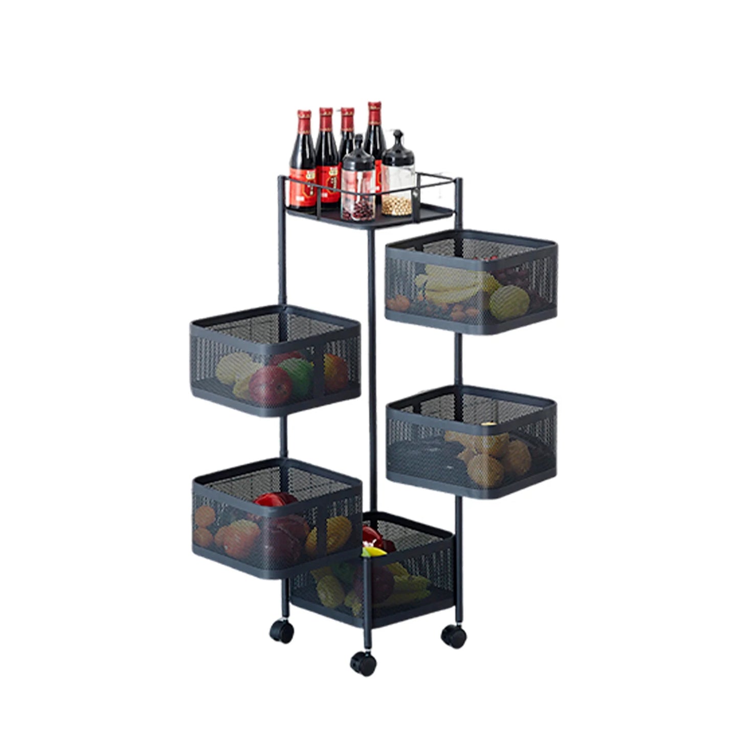 HobbyLane 360 Rotatable Trolley Five Layer Storage Rack Carbon Steel - Home and Haven Store