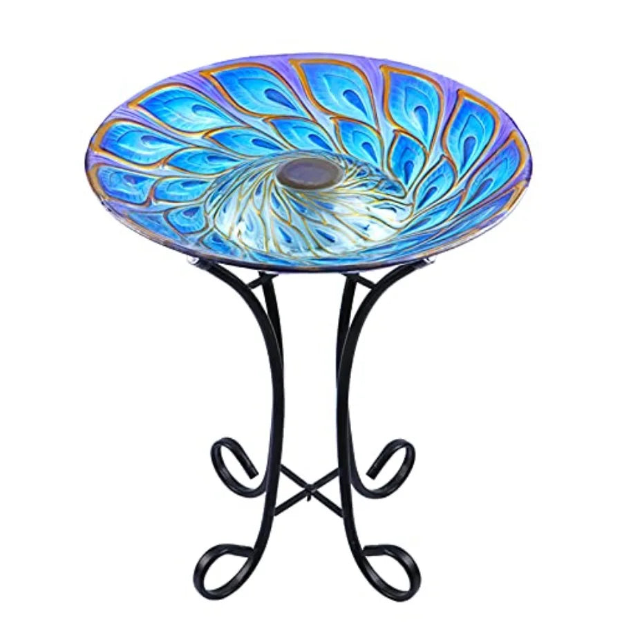 MUMTOP Outdoor Glass Bird Bath With Solar Power And Metal Stand - Home and Haven Store