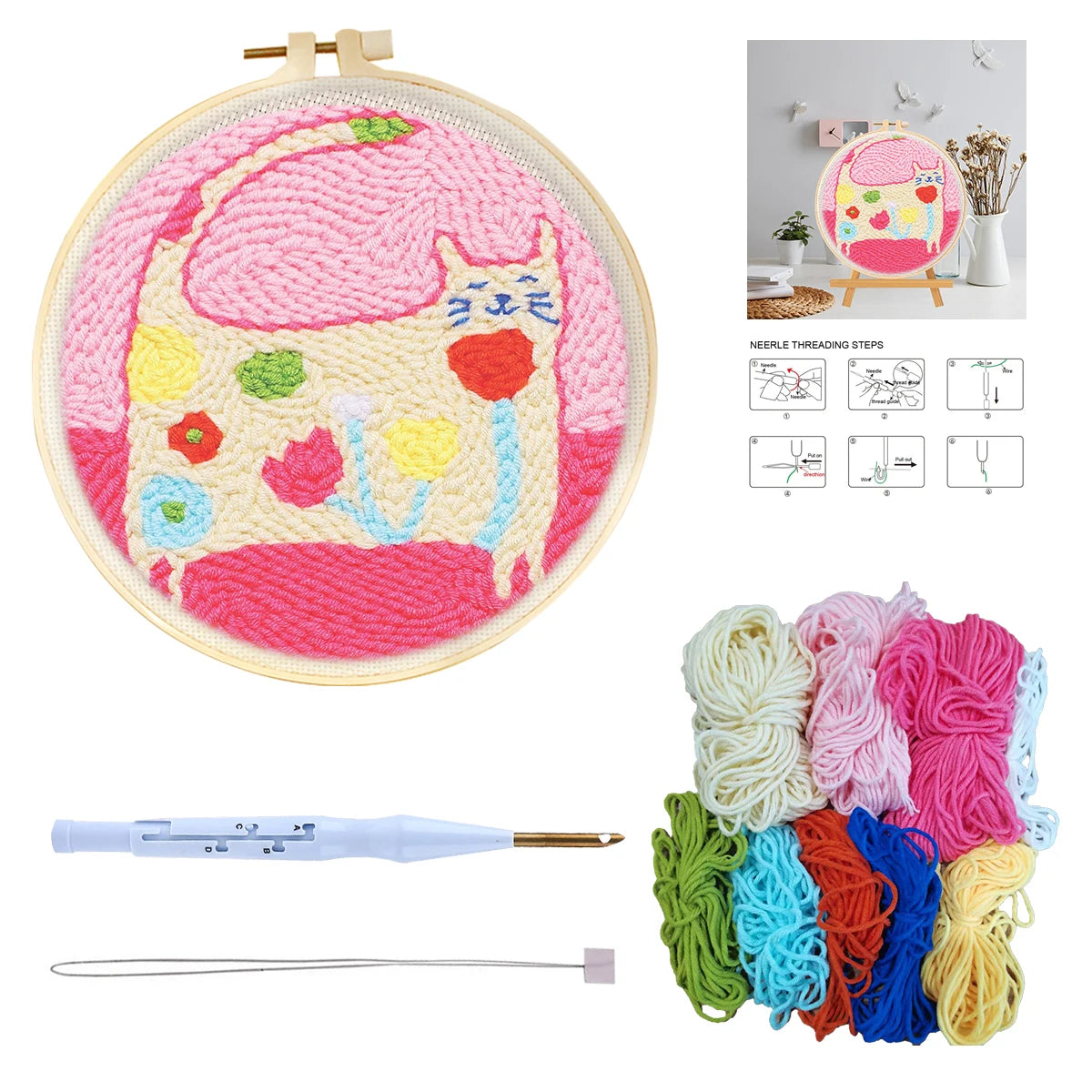 Diy Punch Needle Embroidery Starter Kit For Beginners Cartoon Animals - Home and Haven Store