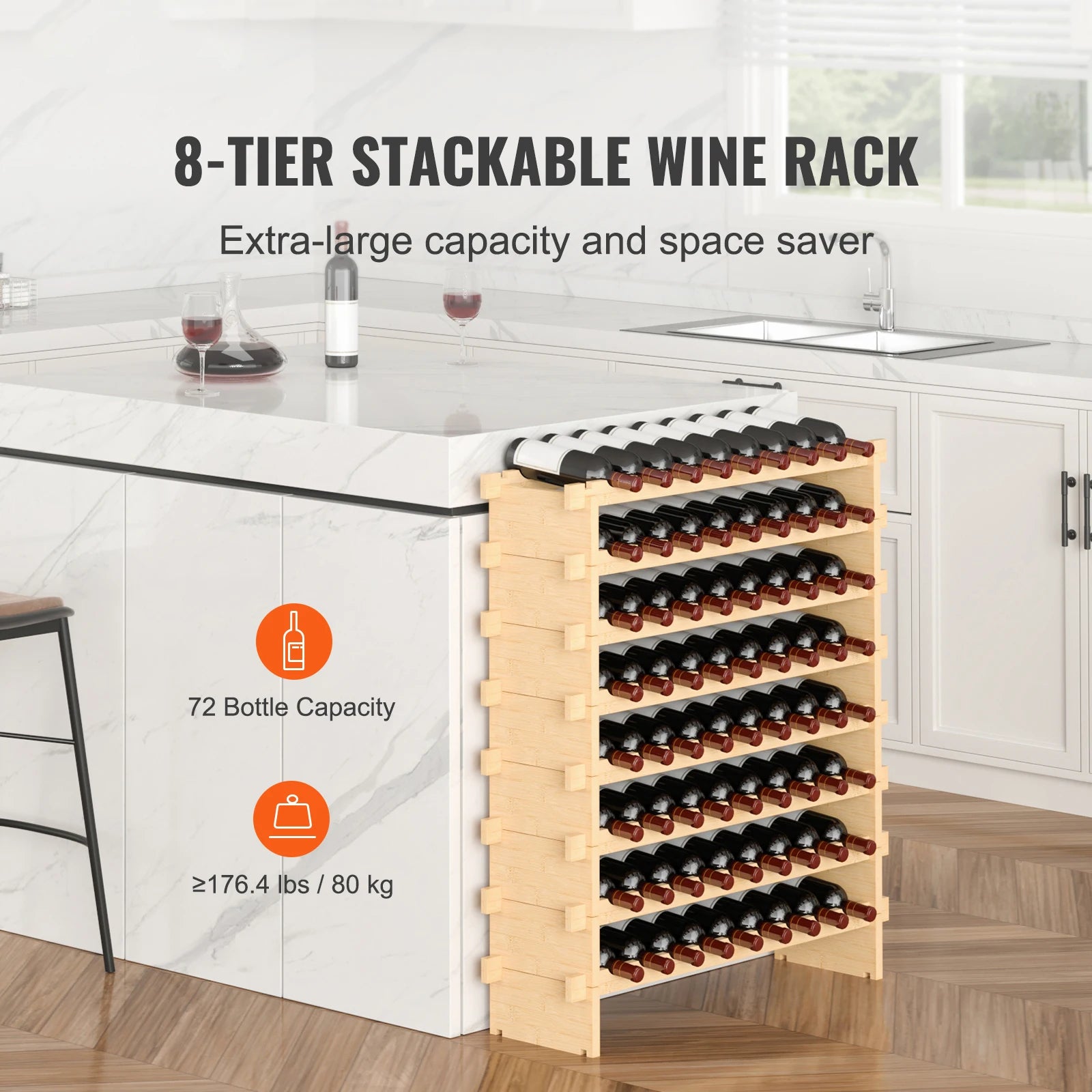 SucceBuy 8 Tier Bamboo Stackable Wine Rack Free Standing Storage - Home and Haven Store