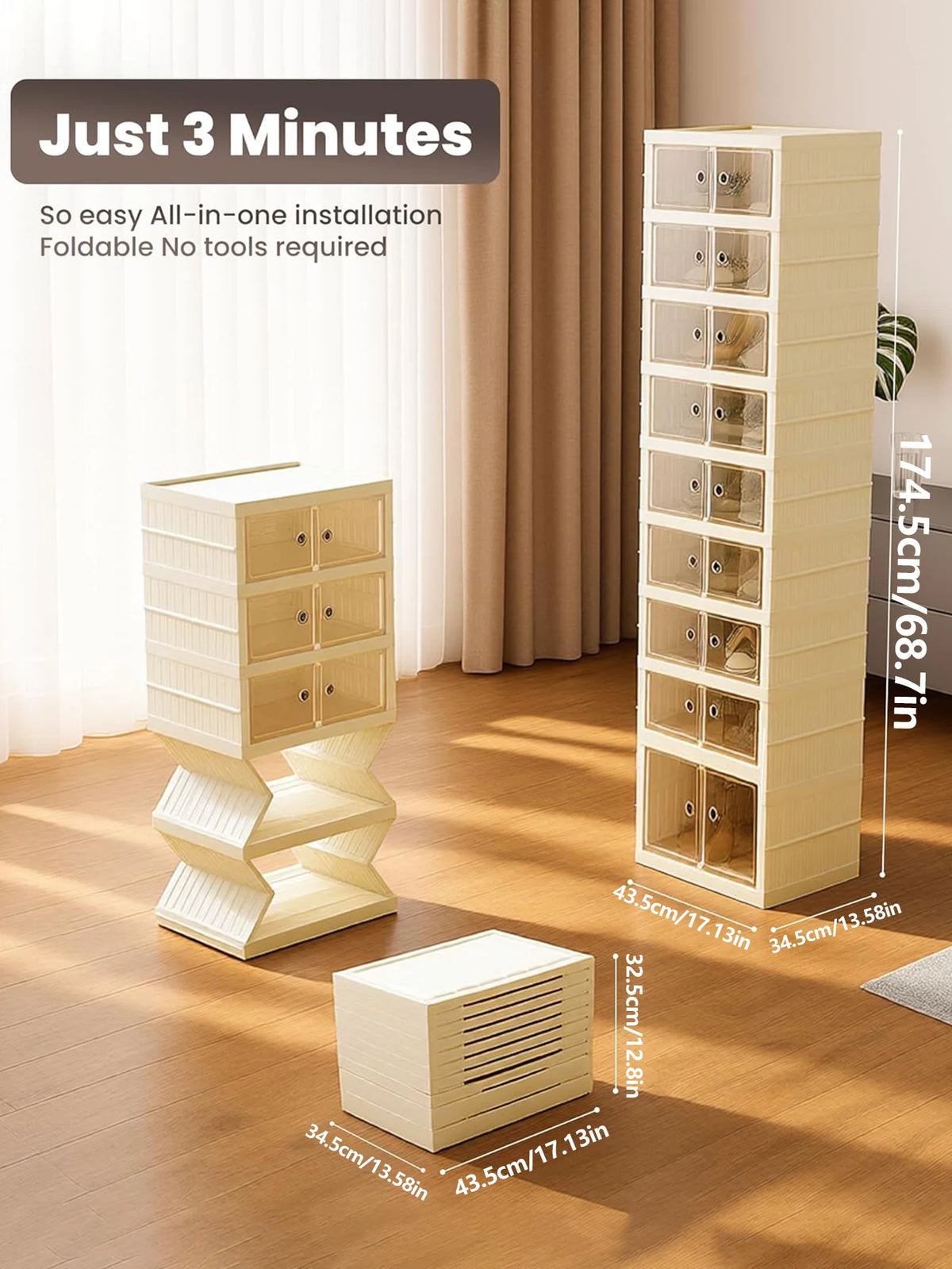 Foldable Plastic Shoe Cabinet With Doors And Rolling Wheels