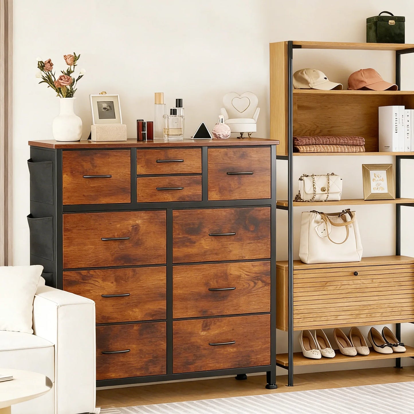 JHK Living Room 10 Fabric Drawer Cabinet With Steel Frame - Home and Haven Store