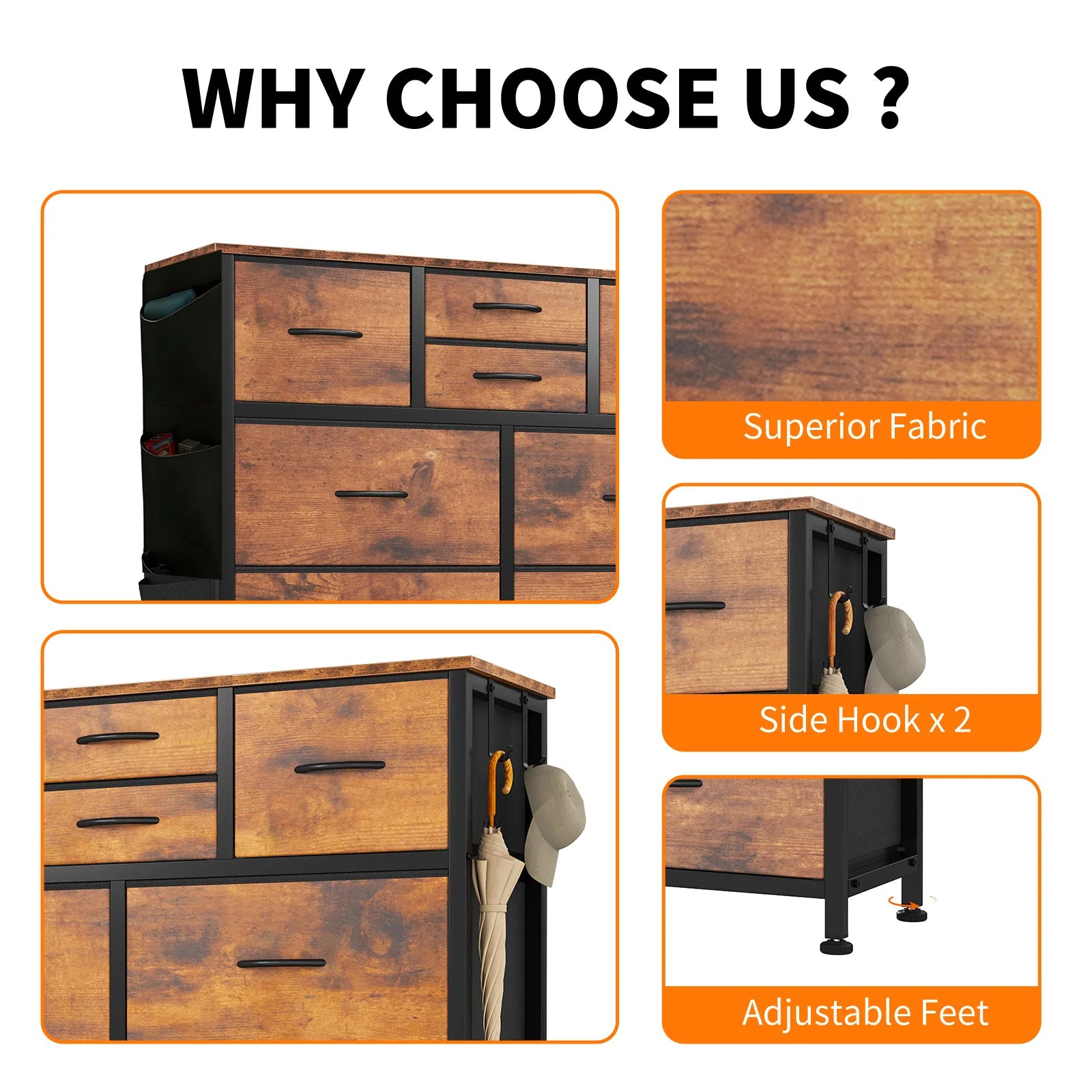 JHK Living Room 10 Fabric Drawer Cabinet With Steel Frame - Home and Haven Store