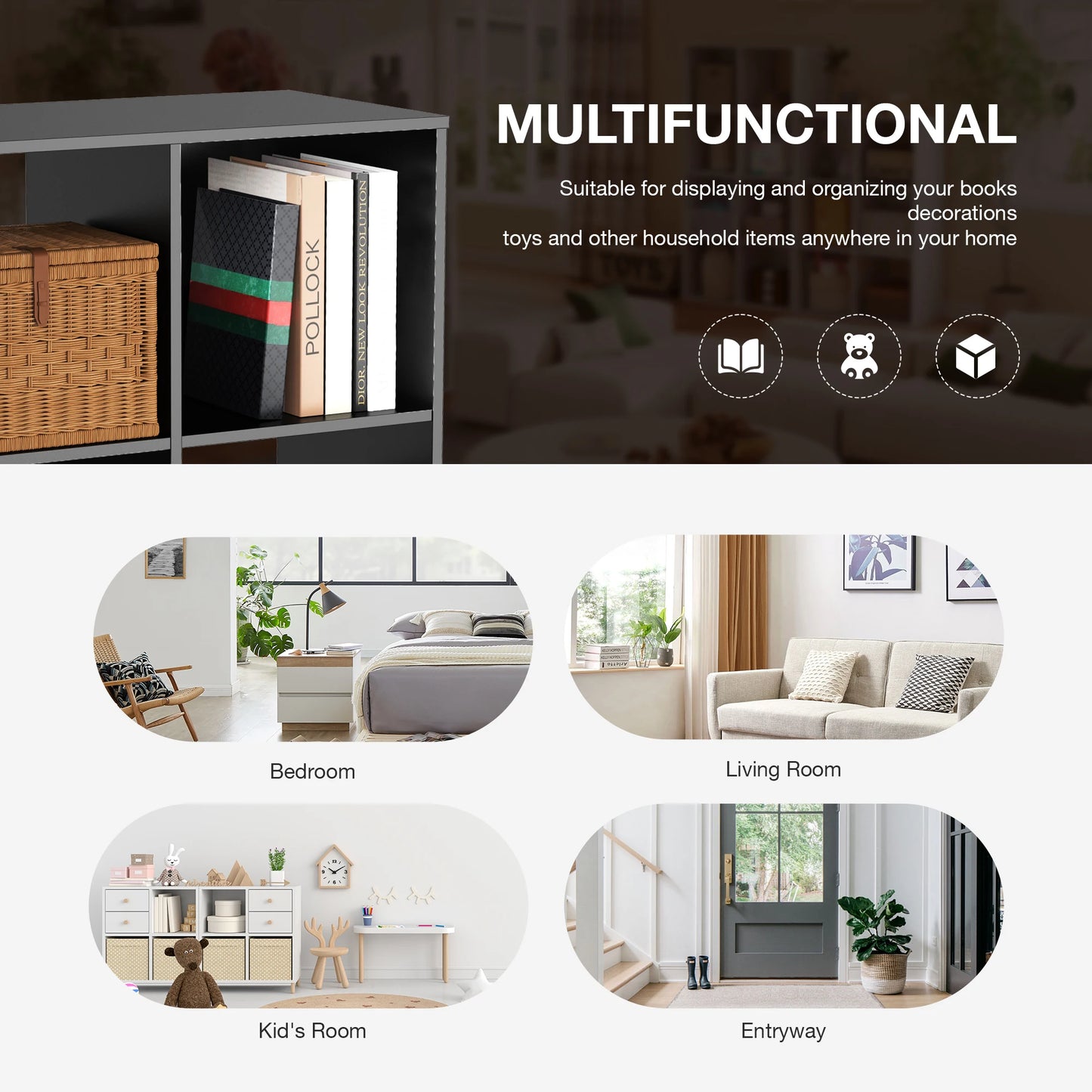JHK Modern Wooden 9 Cube Storage Organizer Bookshelf Unit