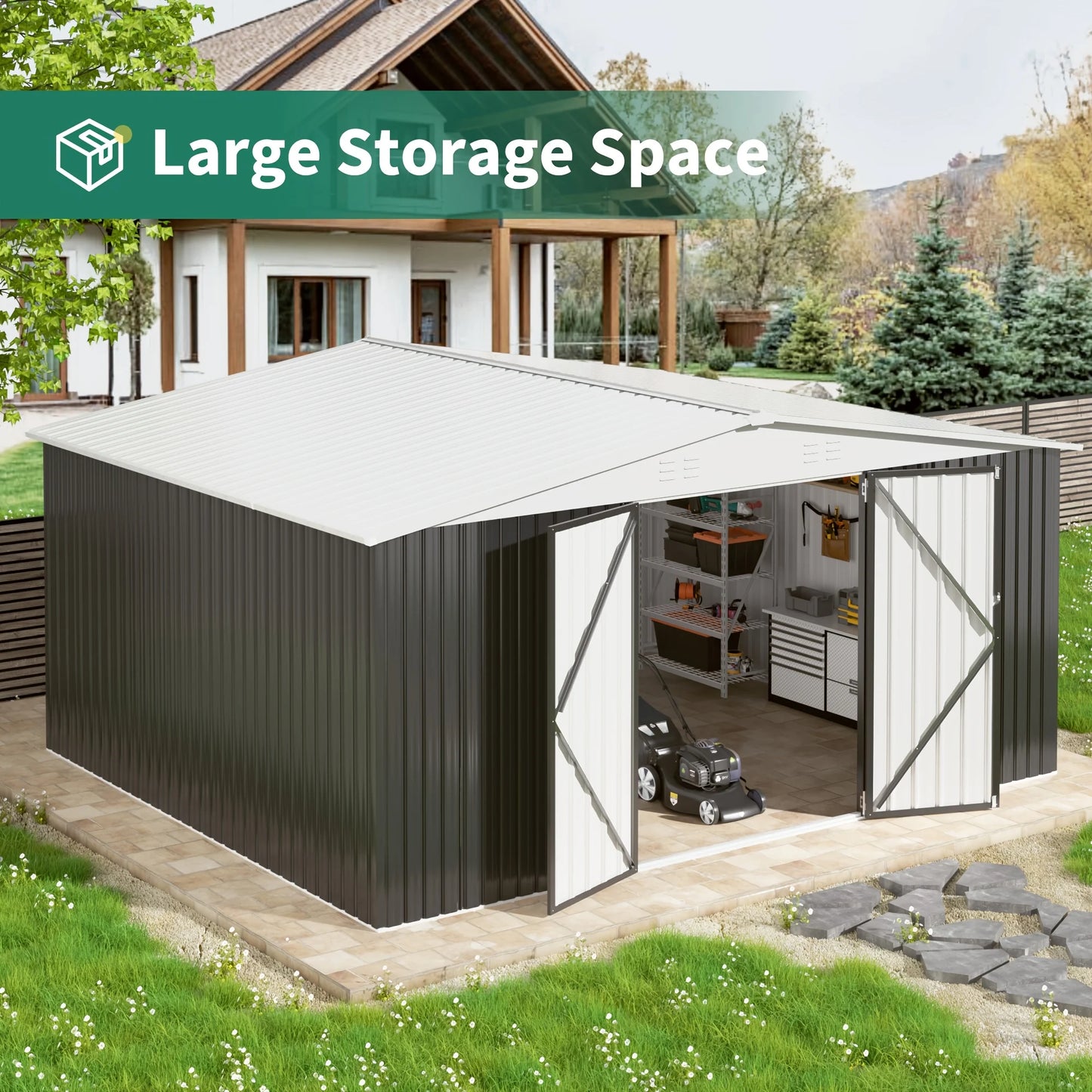 Polar Aurora Galvanized Steel Garden Shed Heavy Duty Lockable Door - Home and Haven Store