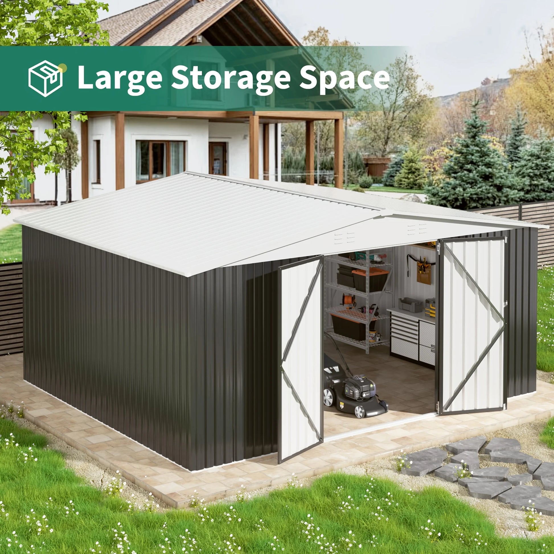 Polar Aurora Galvanized Steel Garden Shed Heavy Duty Lockable Door - Home and Haven Store