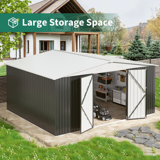 Polar Aurora Galvanized Steel Garden Shed Heavy Duty Lockable Door - Home and Haven Store