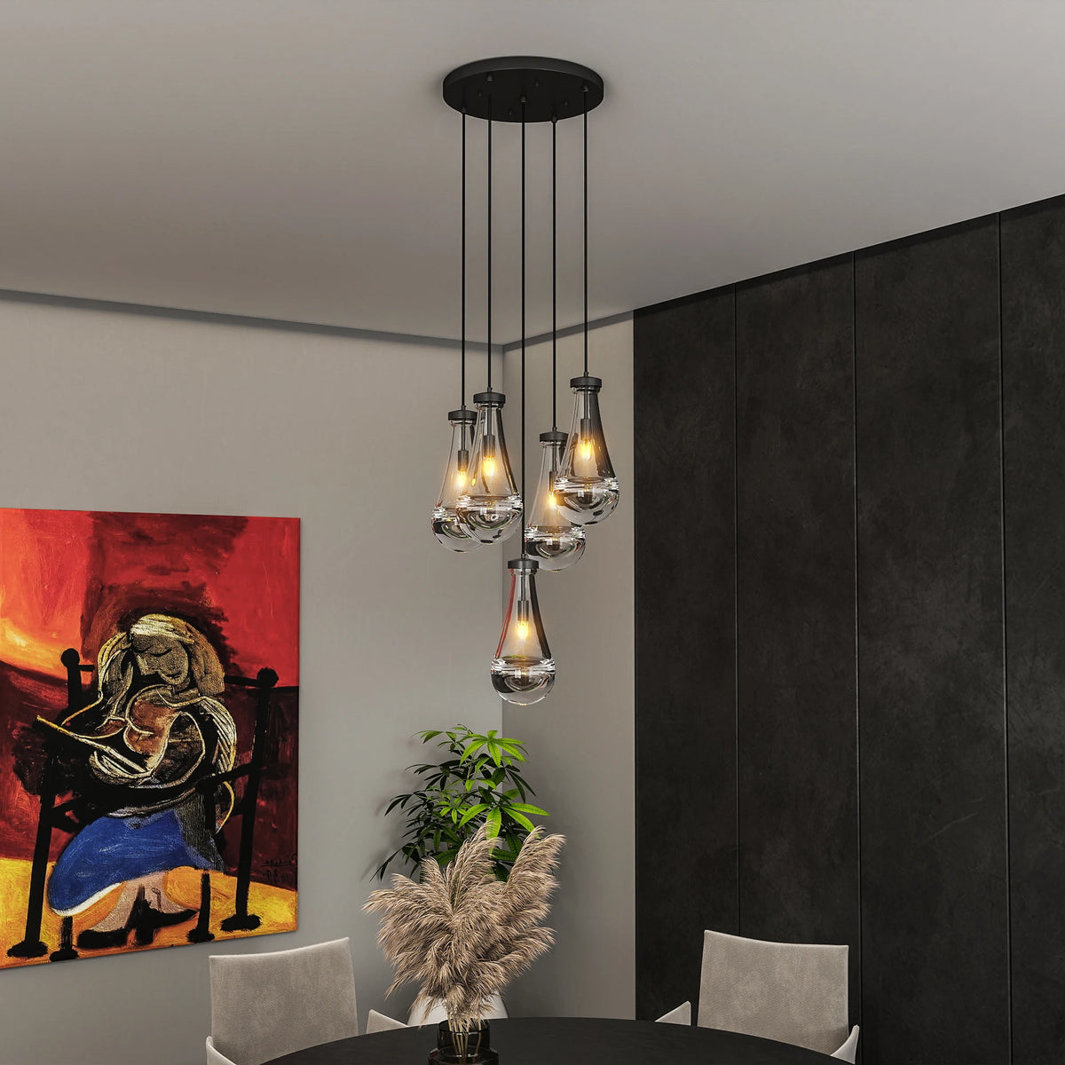 Zhikea 5 Light Adjustable Cord Pendant Chandelier For Living Room