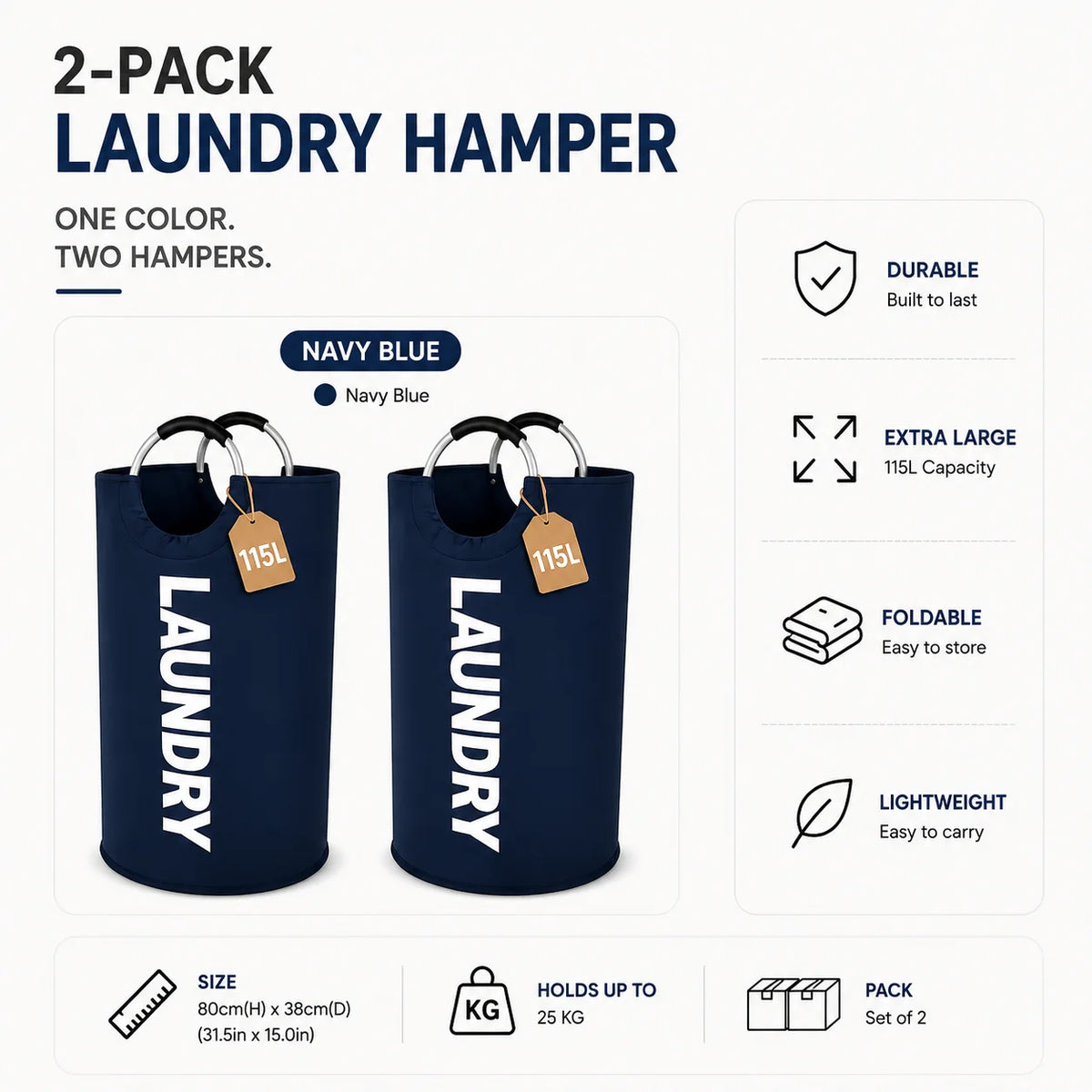 Foldable Polyester Laundry Hamper With Padded Handles For Rooms