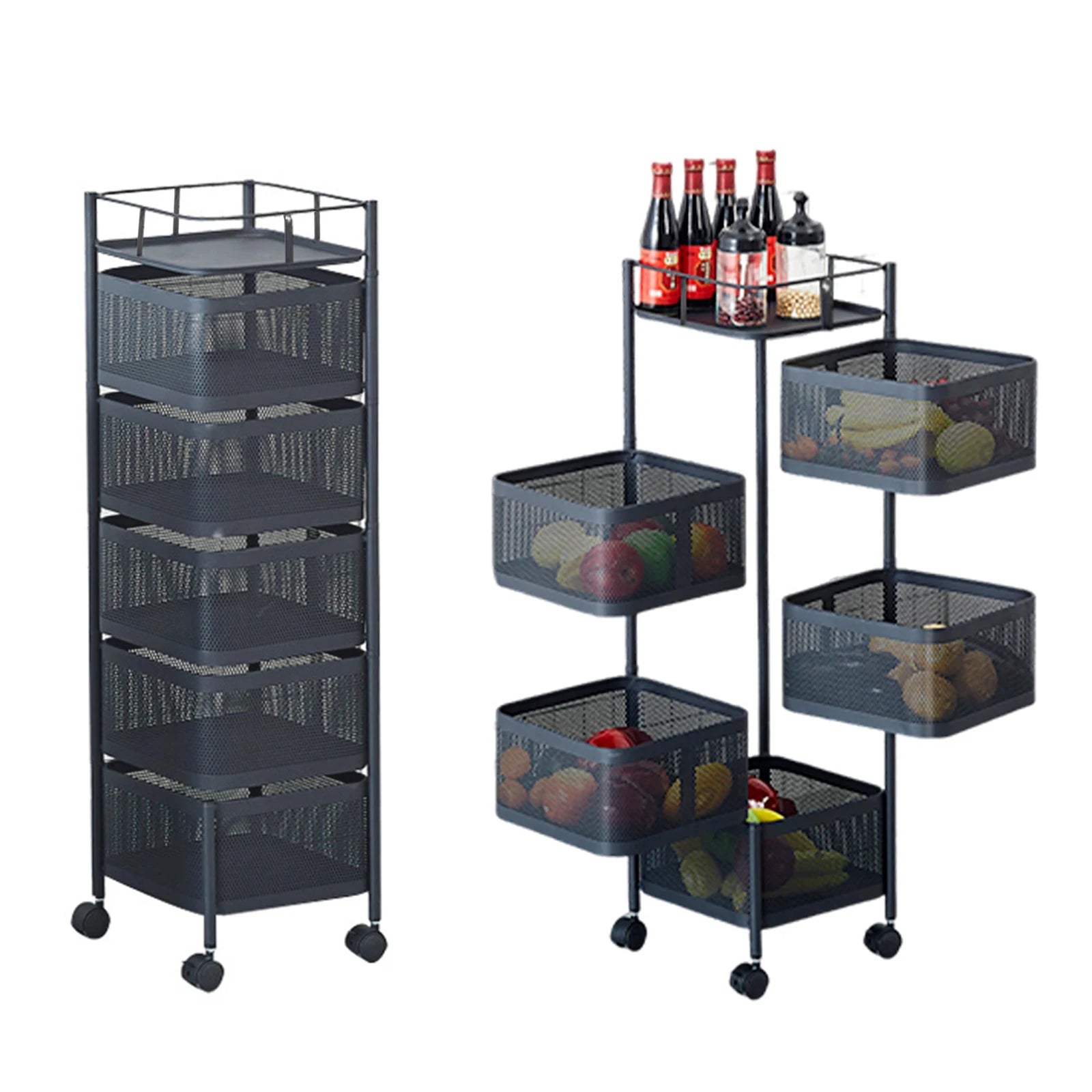 HobbyLane 360 Rotatable Trolley Five Layer Storage Rack Carbon Steel - Home and Haven Store