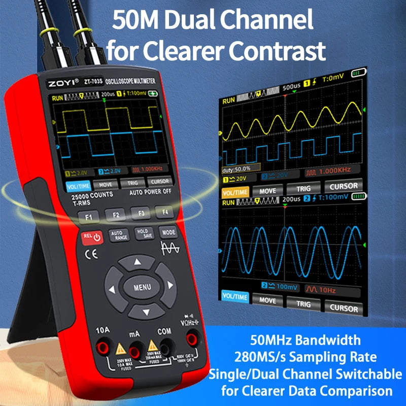 ZOYI ZT-703S 50MHz Handheld Oscilloscope Multimeter Signal Generator - Home and Haven Store