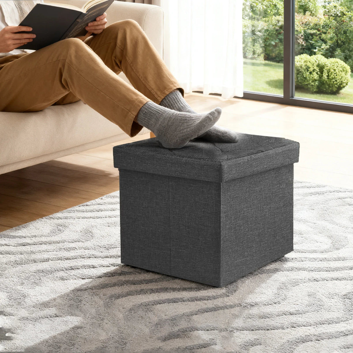 Sarenzonon Foldable Storage Ottoman Bench For Indoor Outdoor Seating