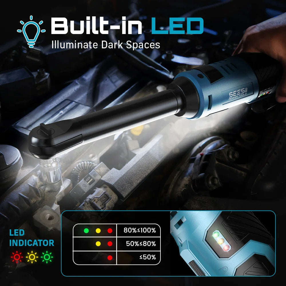 Seesii 12V Cordless Ratchet Wrench 55Nm Extended With Two Batteries