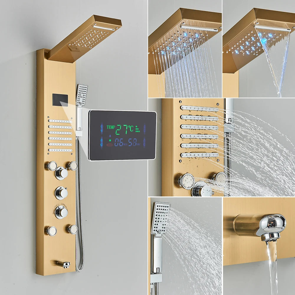 Uythner Led Shower Panel Column With Temperature Display Hand Shower