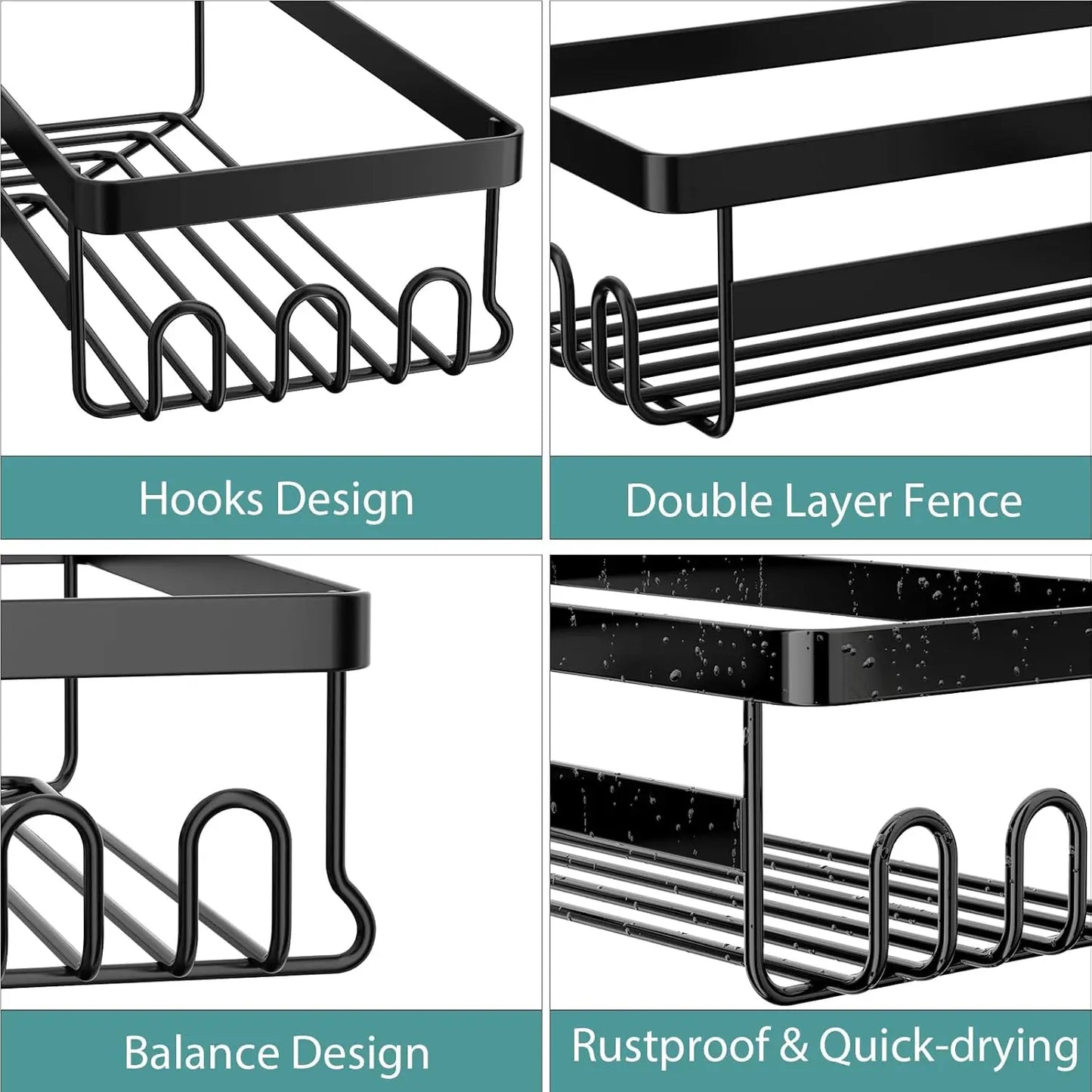 Corner Shower Caddy Bathroom Organizer Storage Rack With Adhesive Hooks