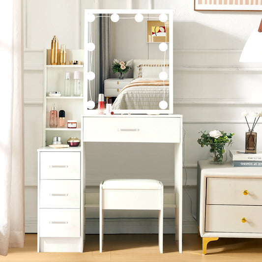 Yamissi LED Vanity Table With Sliding Mirror 4 Drawers Desk - Home and Haven Store