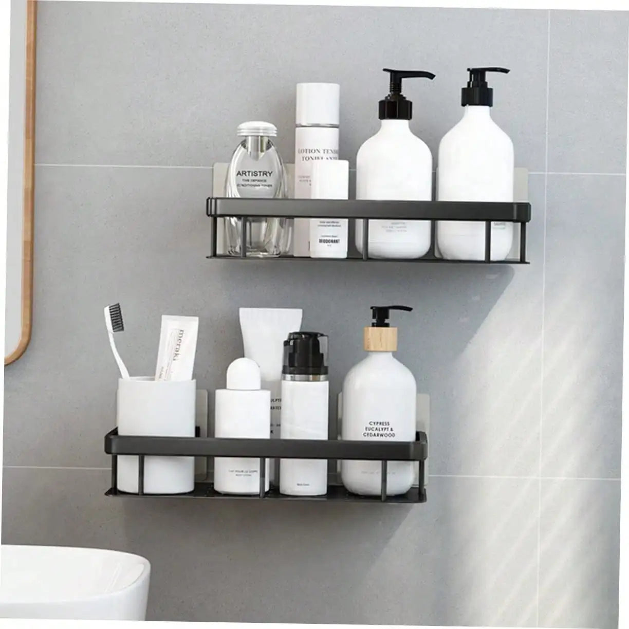 Drill Free Wall Mounted Aluminum Bathroom Storage Shelf