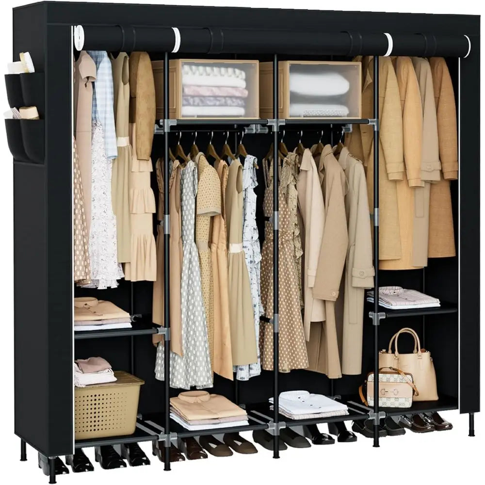 Portable Aluminum Wardrobe Closet With Shelves And Hanging Rods
