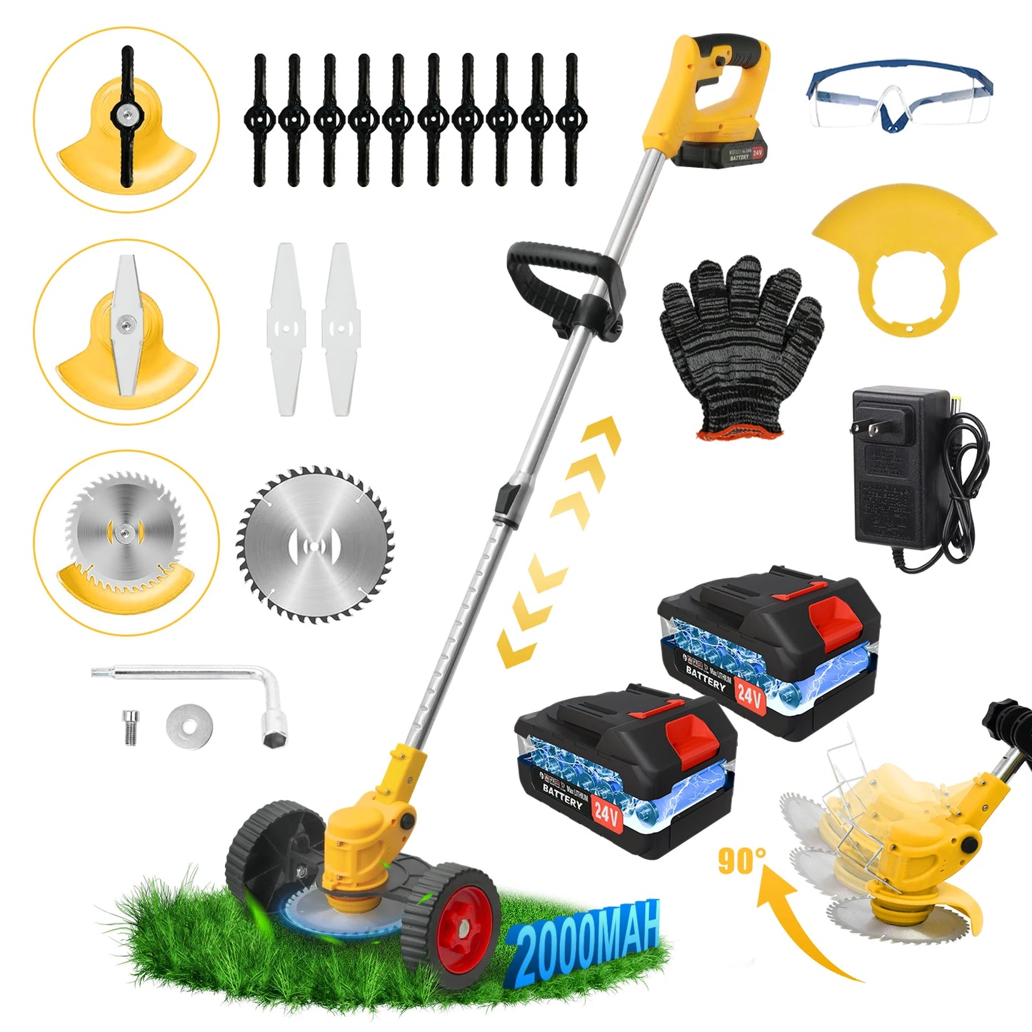 21V Cordless Grass Trimmer With 2x24V Battery And Fast Charger