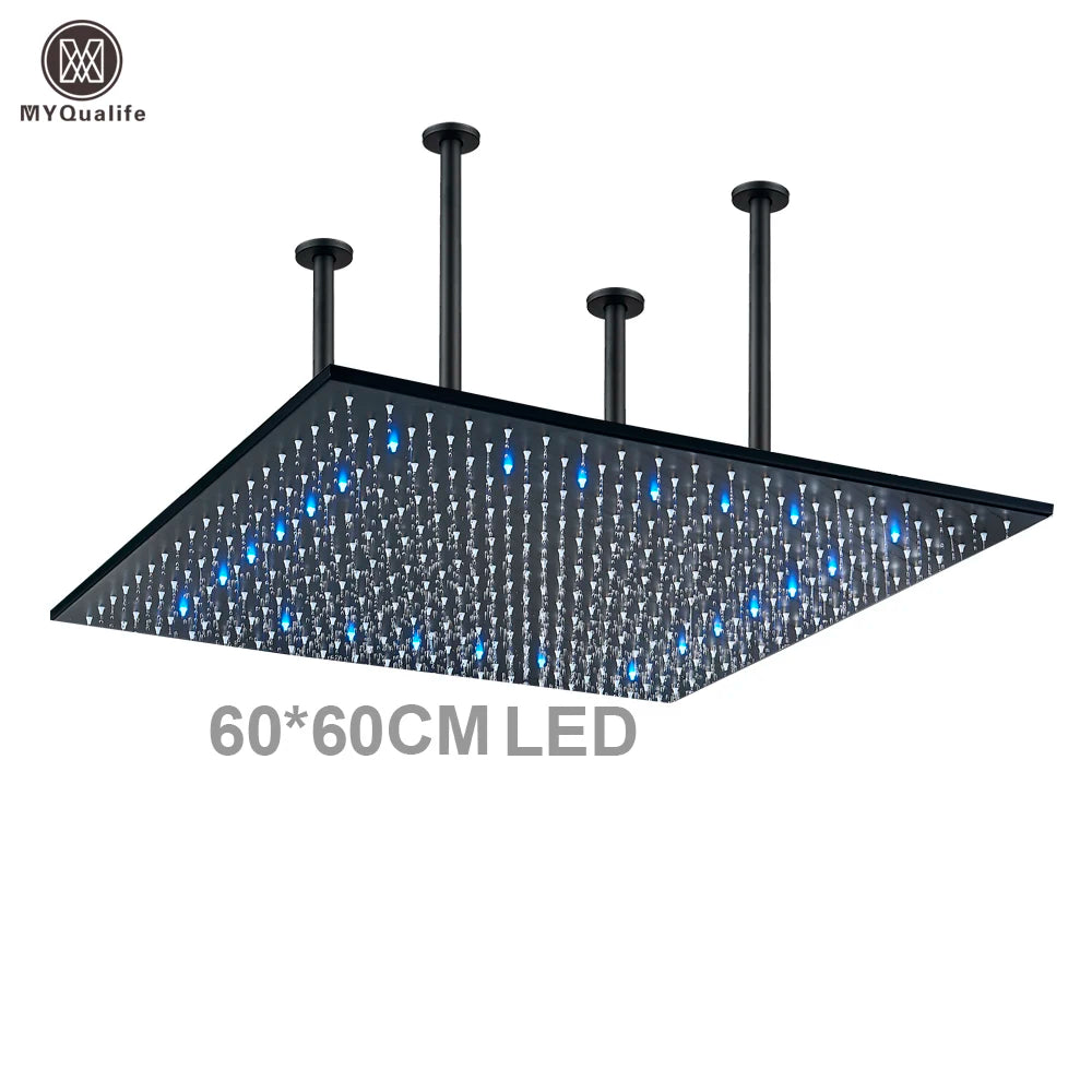 MYQualife LED Rainfall Shower Head Ceiling Mounted Solid Brass