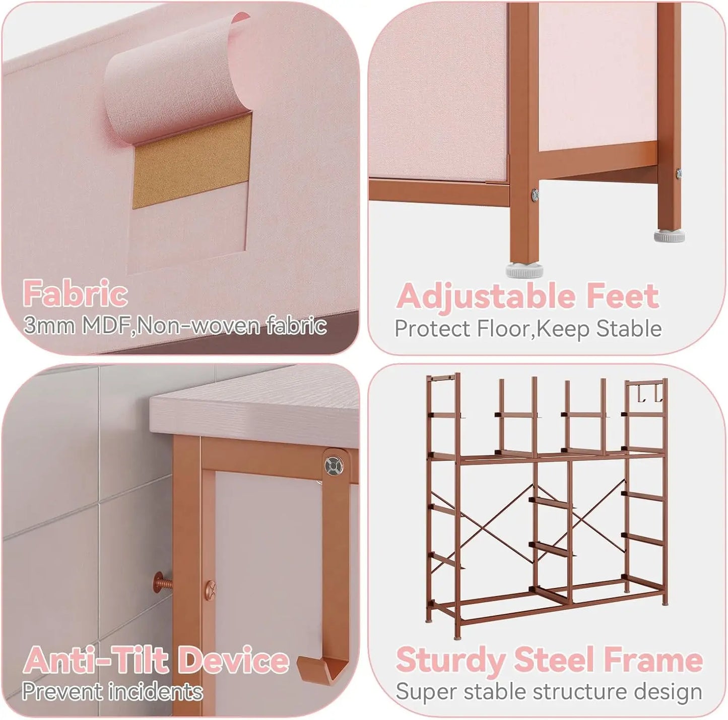 12 Drawer Fabric Dresser With Steel Frame And Pull Handles