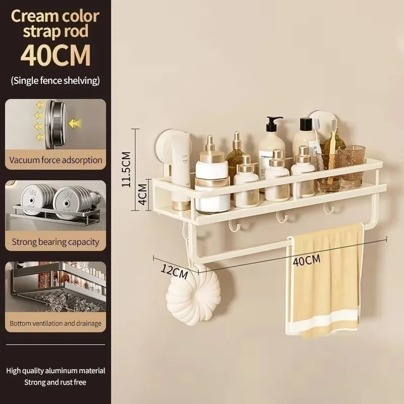 Wall Mounted Aluminum Bathroom Rack With Suction Cup Organizer