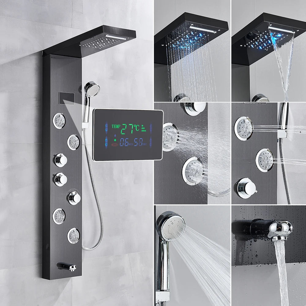 Uythner Led Shower Panel Column With Temperature Display Hand Shower
