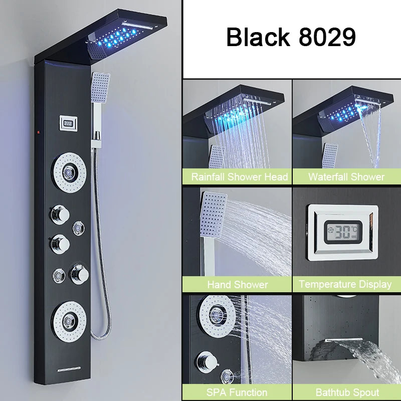 Shinessia Luxury Led Shower Panel With Dual Control Massage Jets