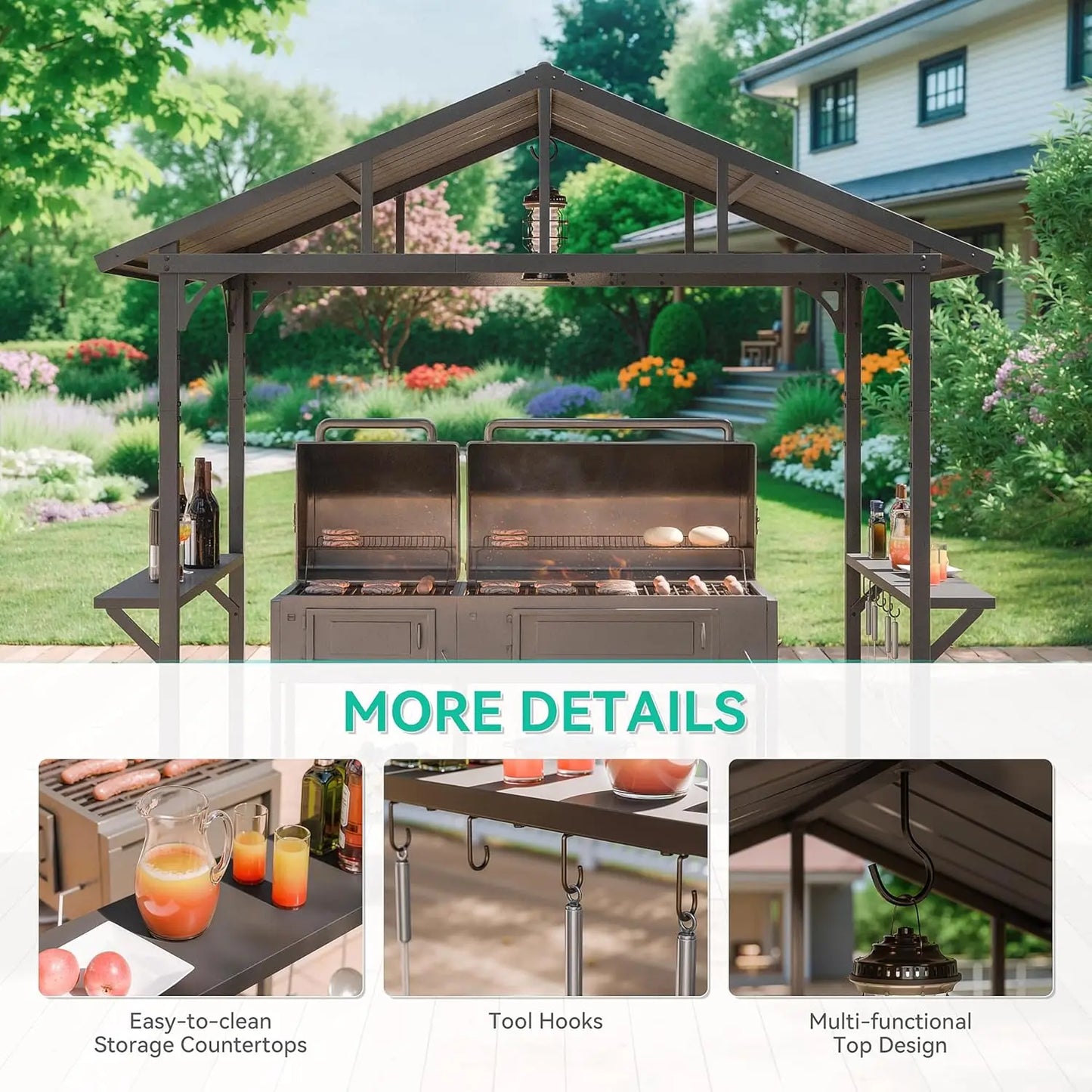 Hardtop BBQ Gazebo Waterproof Sloping Roof With Tool Hooks - Home and Haven Store