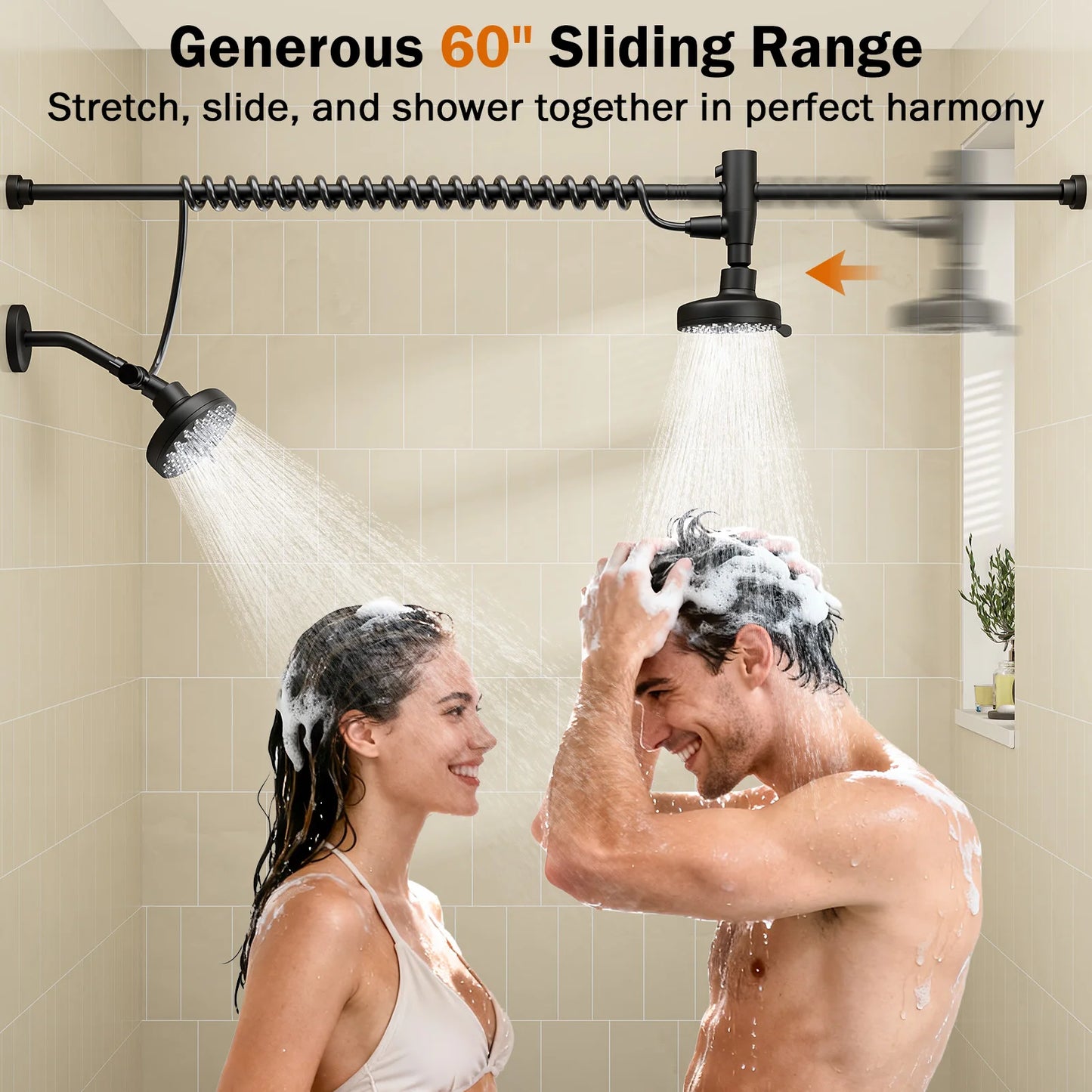Tandem Shower Head For Couples With Original Adjustable Slider