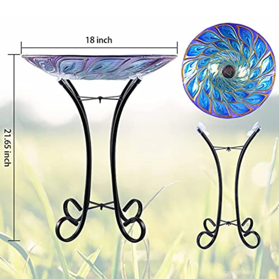 MUMTOP Outdoor Glass Bird Bath With Solar Power And Metal Stand - Home and Haven Store