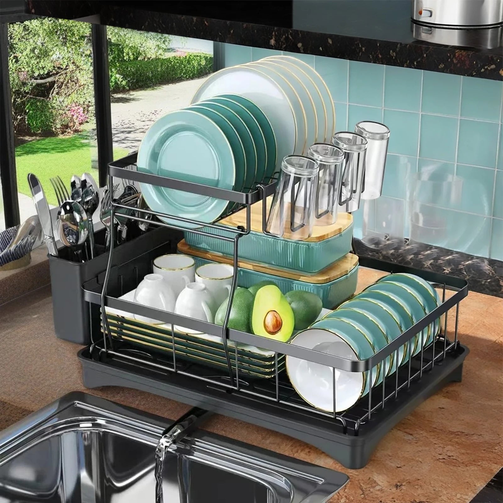 Two Tier Dish Drying Rack For Kitchen Countertop Removable Large Capacity - Home and Haven Store