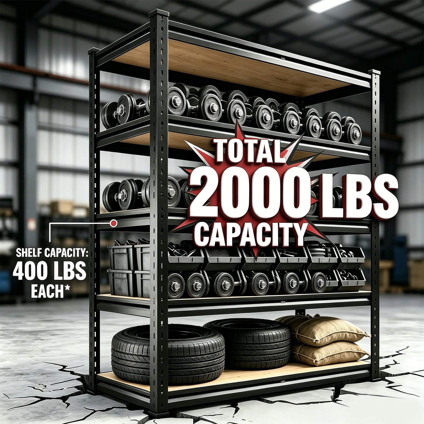 Heavy Duty Metal Storage Rack 5 Tier With MDF Shelves