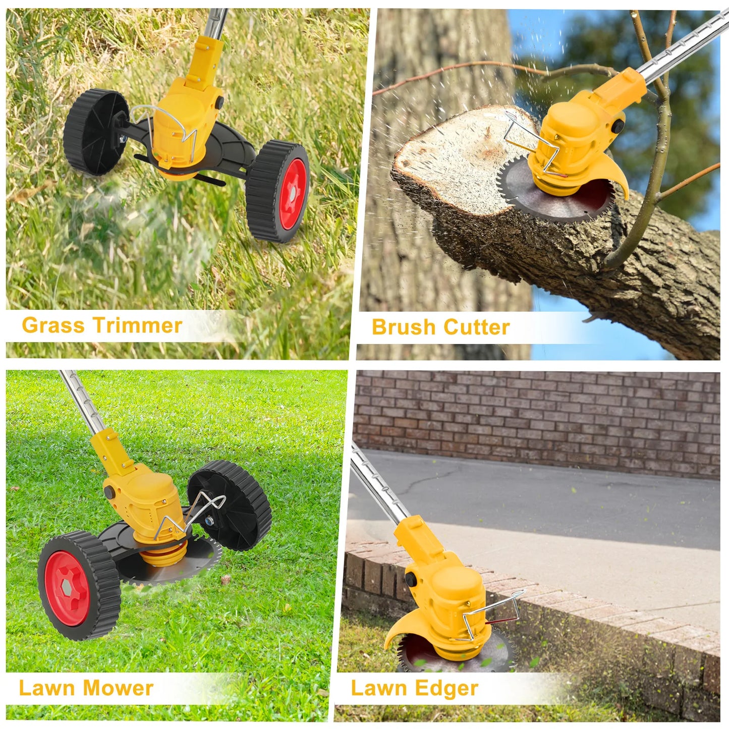3 In 1 Cordless Grass Trimmer With Wheels 24V Battery