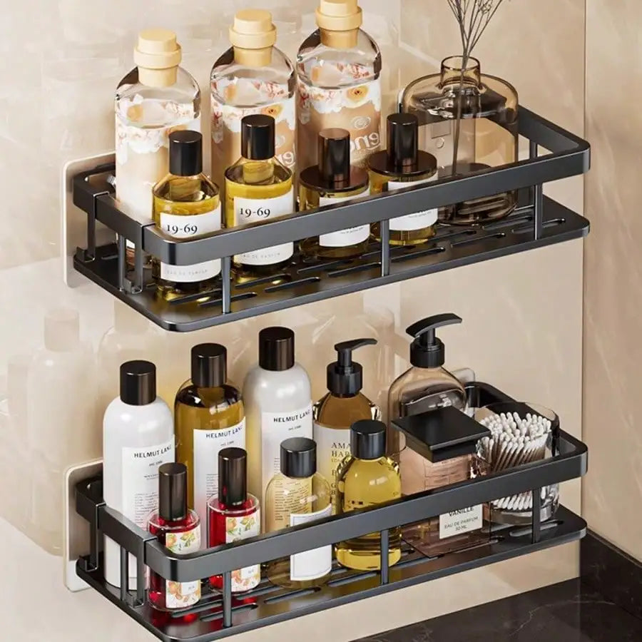 Drill Free Wall Mounted Aluminum Bathroom Storage Shelf