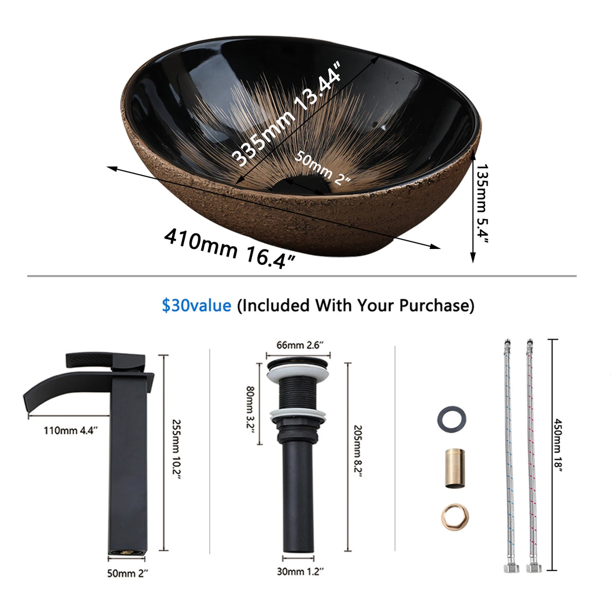 Mekkhala Oval Ceramic Vessel Sink With Waterfall Faucet