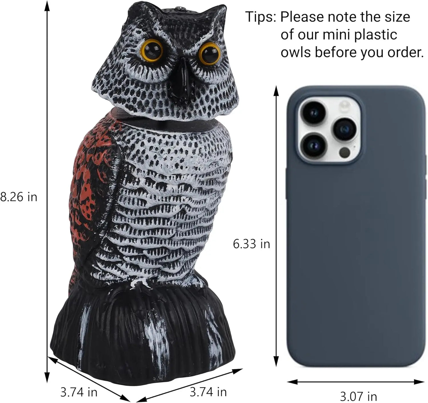 3 Pack Mini Horned Owl Bird Deterrents Plastic Decoys